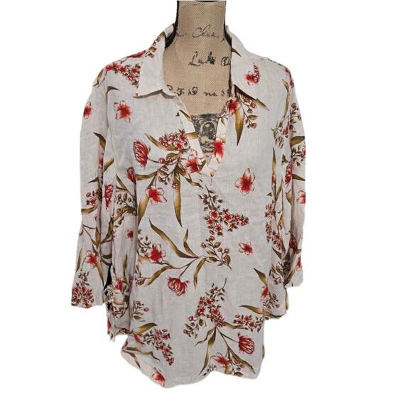 Tahari Linen Beige and Red Boho Floral Tunic Plus Size 2X 3X New! - Picture 11 of 12